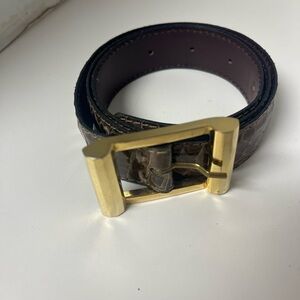 Vintage THIERRY MUGLER Brown Snakeskin Leather Belt Gold Buckle Size S